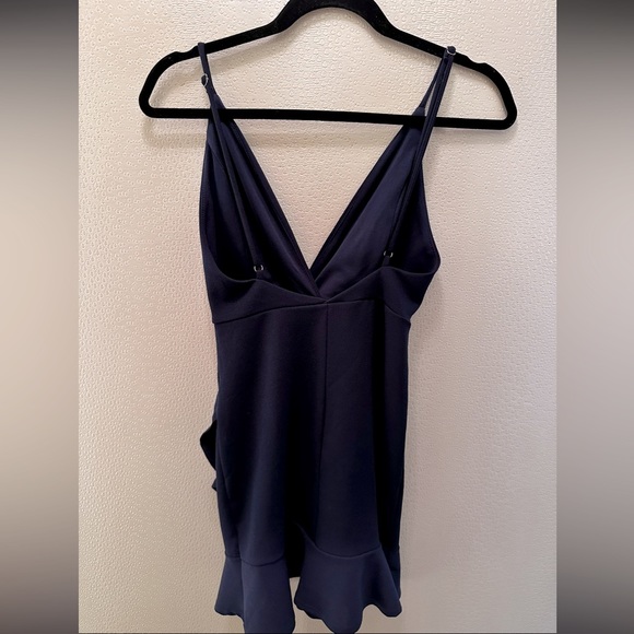 Sunset & Spring Dark Blue Faux Wrap Surplice Ruffle Cocktail Mini Dress Sz XS - Picture 3 of 4
